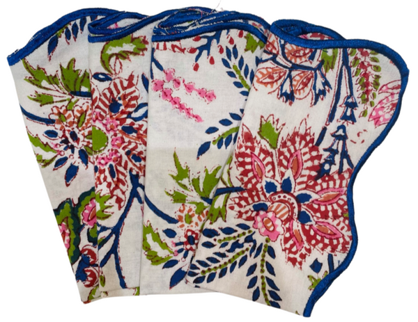 Multi Palempore Print  Napkins with Embroidered Edge (set of 4)