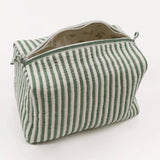 Green Stripe Block Printed Large Cosmetic Bag