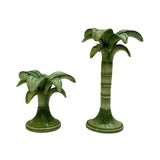 Small Handpainted Green Palm Candle Holder