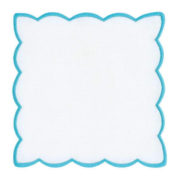 Teal Scallop Trim Cocktail Napkin