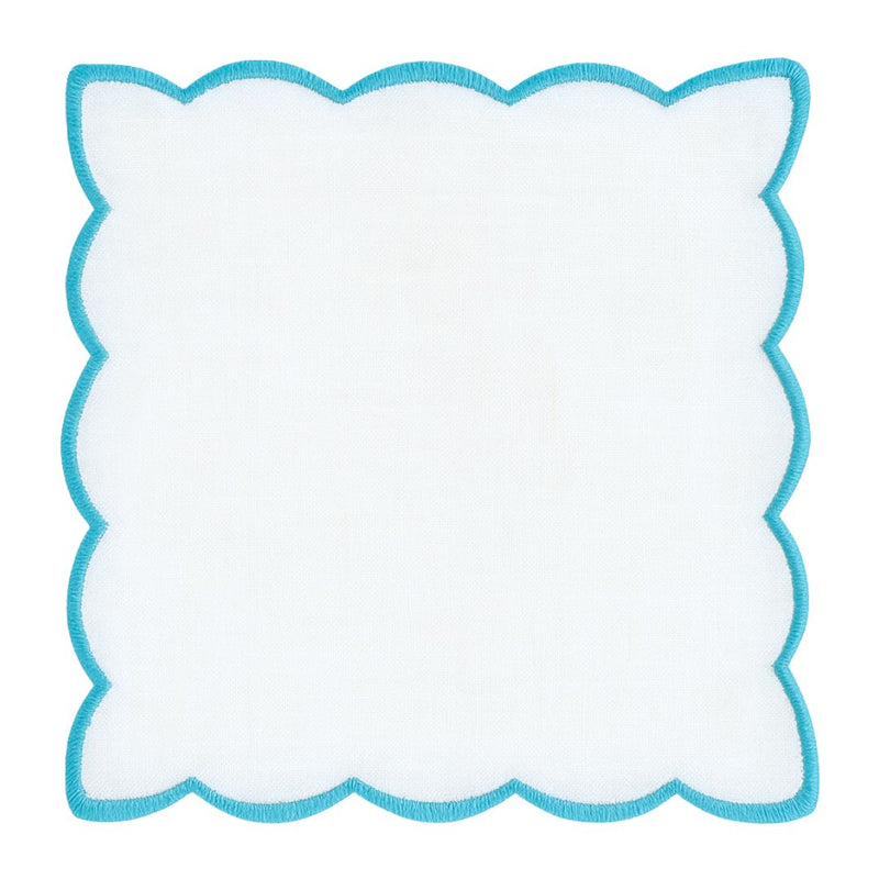 Teal Scallop Trim Cocktail Napkin