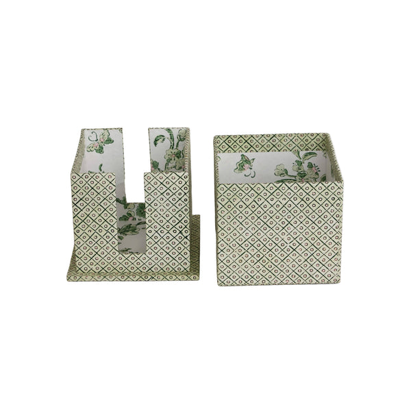 Green Dot & Grid Block Printed Tissue Box