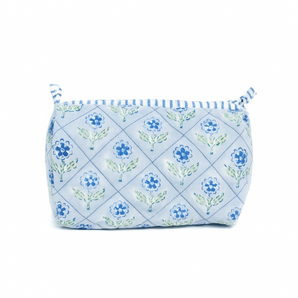 Mona Blockprint Makeup Bag - Blue