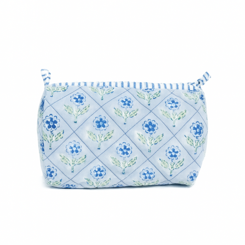 Mona Blockprint Makeup Bag - Blue