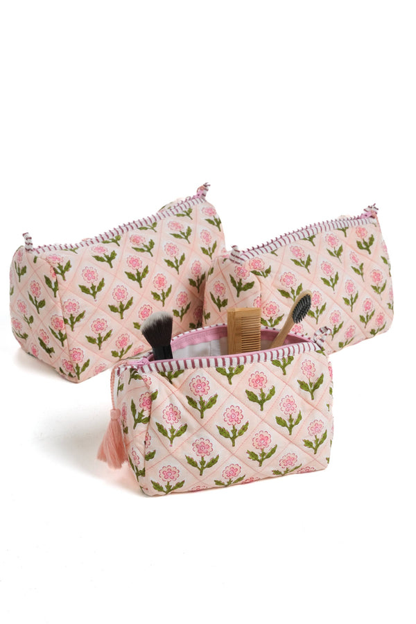 Mona Blockprint Makeup Bag - Pink
