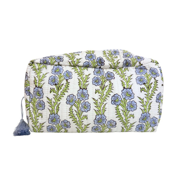 Forget-Me-Not Blockprint Makeup Bag - Blue