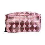 Striped Circles Blockprint Makeup Bag - Burgundy and Pink