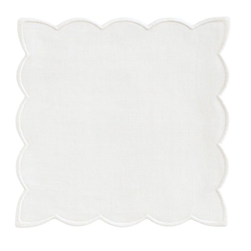 White Scallop Trim Cocktail Napkin
