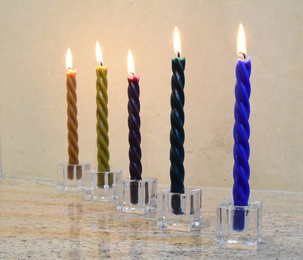 Pair Twisted Beeswax Dinner Taper Candles: 13 / Capri Blue