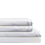 Double Scallop Embroidered Cotton Percale Sheet Set: Navy/White / Queen