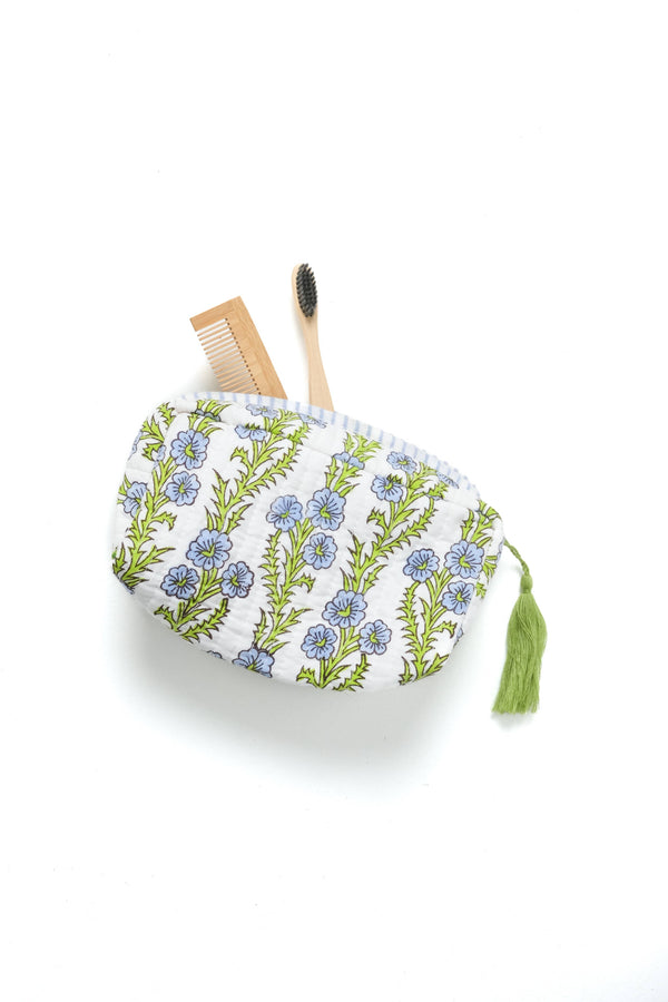 Forget-Me-Not Blockprint Makeup Bag - Blue