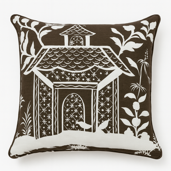 Lyford Background Brown on White Pillow Cover