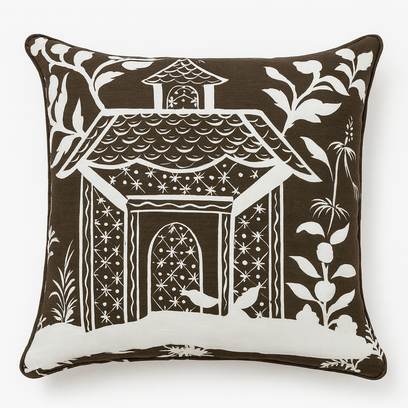 Lyford Background Brown on White Pillow Cover
