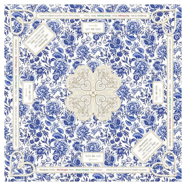 Mahjong Gaming Mat - Chinoiserie Bleu Rules Edition