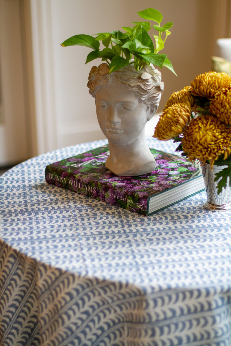 Endless Fleur Tablecloth in Dusty Blue: Round 120"