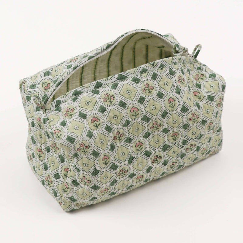 Spring Bloom Block Printed Medium Cosmetic Bag