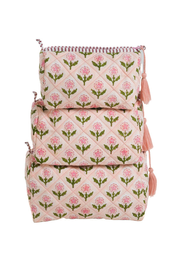 Mona Blockprint Makeup Bag - Pink