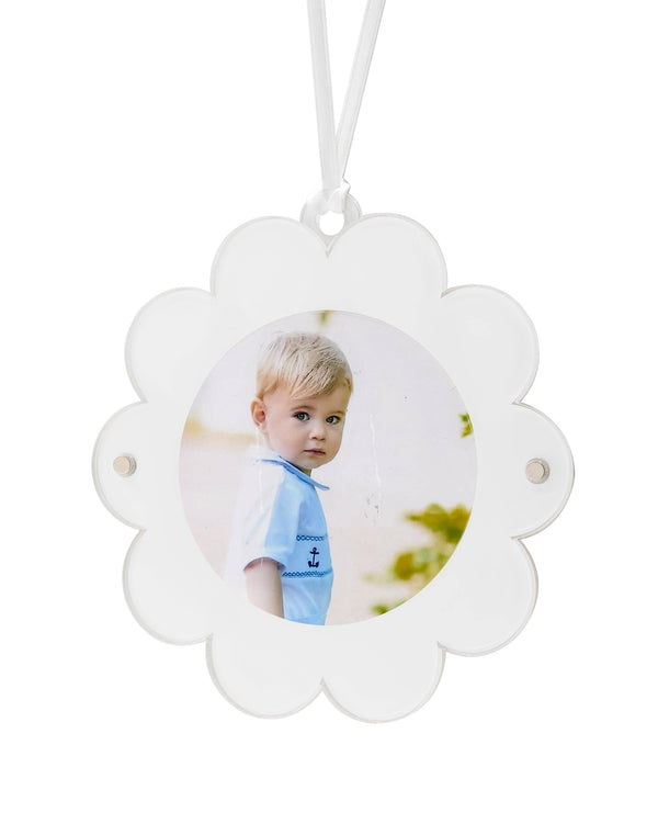 Double Sided Daisy Picture Ornament -  White