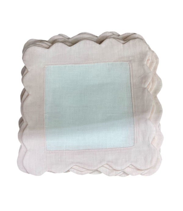 Scalloped Linen Cocktail Napkins Set of 4 Light Pink