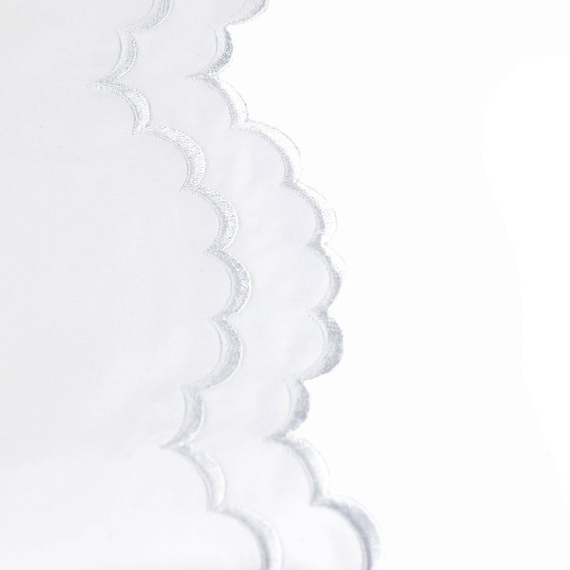 Double Scallop Embroidered Cotton Percale Sheet Set: Navy/White / Queen