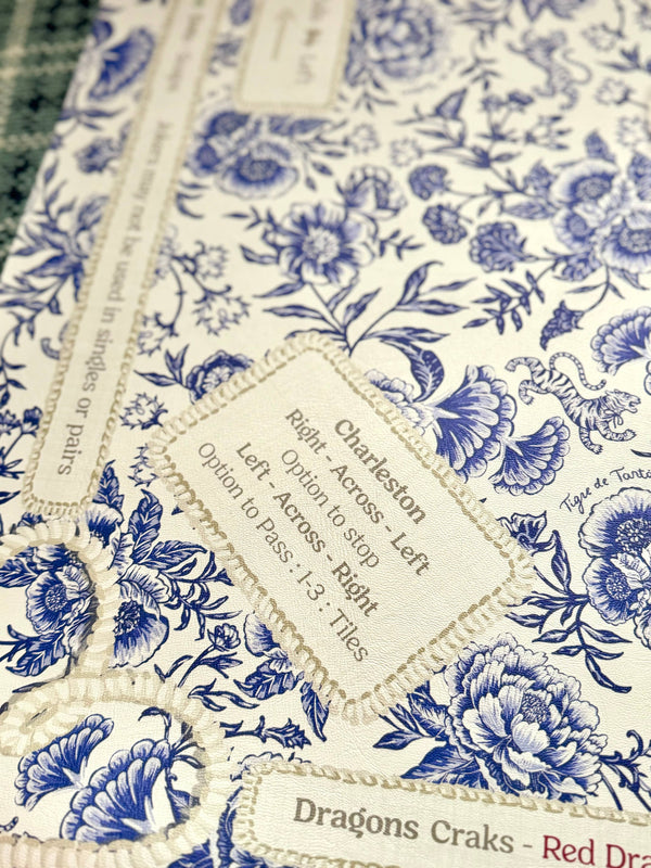 Mahjong Gaming Mat - Chinoiserie Bleu Rules Edition