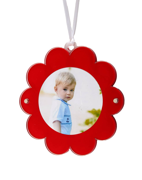 Double Sided Daisy Picture Ornament  -  Red
