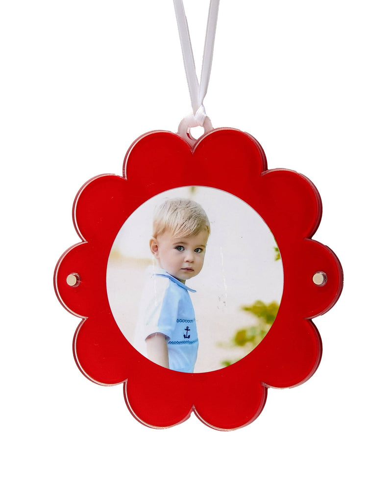 Double Sided Daisy Picture Ornament  -  Red