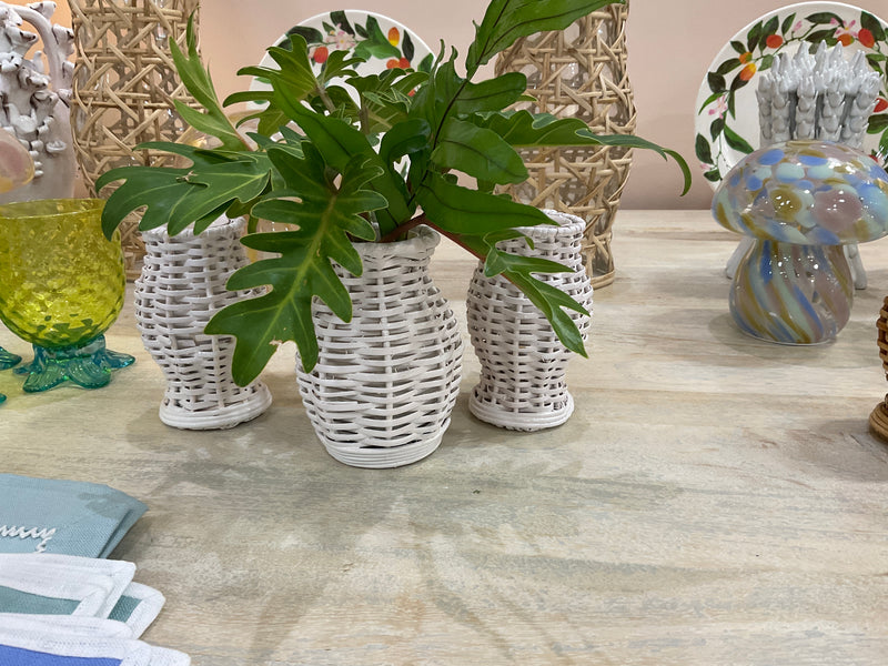 Wicker Mini Vase Set of 3 White