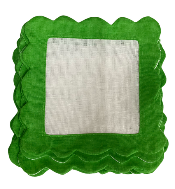 Scalloped Linen Cocktail Napkins Set of 4 Kelly Green