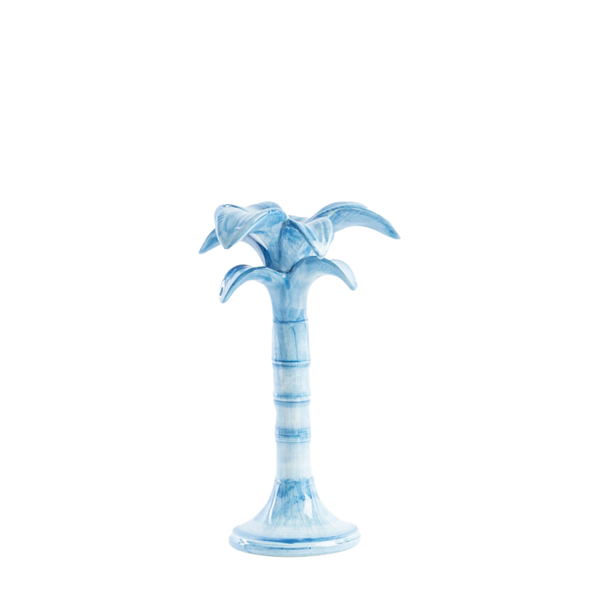Medium Handpainted Blue Palm Candle Holder