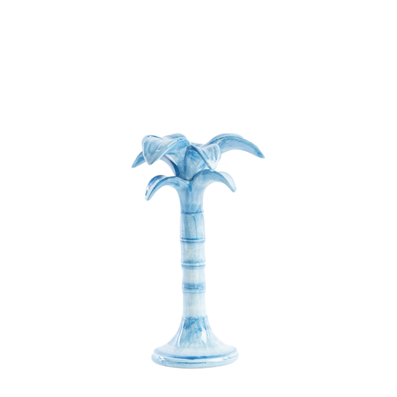 Medium Handpainted Blue Palm Candle Holder