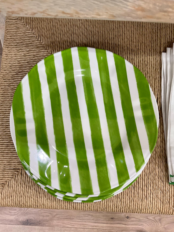 Melamine Green Stripes Dinner Plates Set of 4