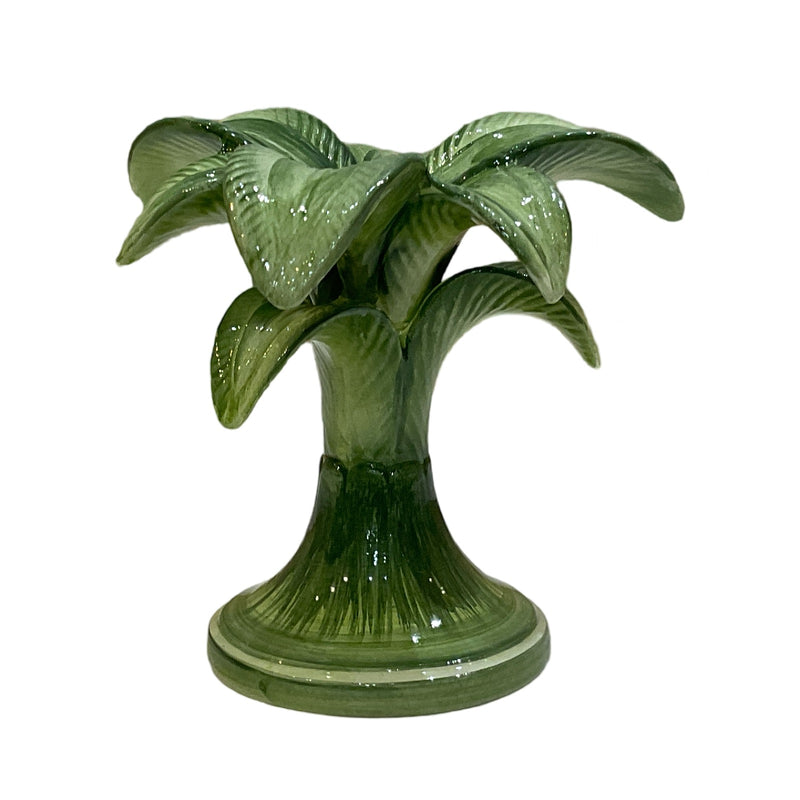 Small Handpainted Green Palm Candle Holder