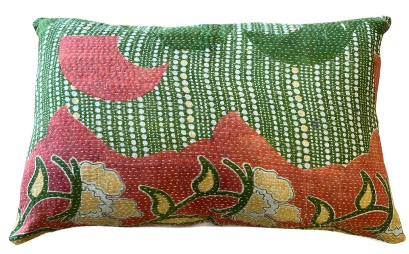 Vintage Green Aloha Kantha Pillow Cover