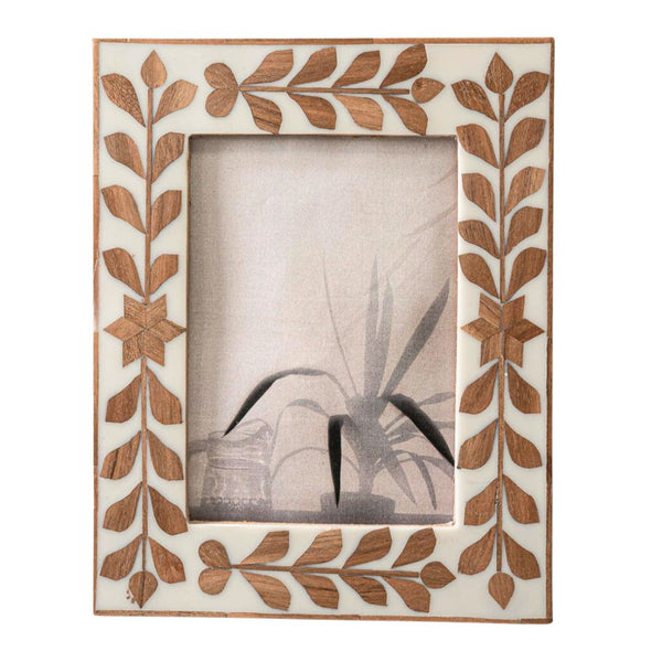 White Bone and Inlay Wood Floral Frame