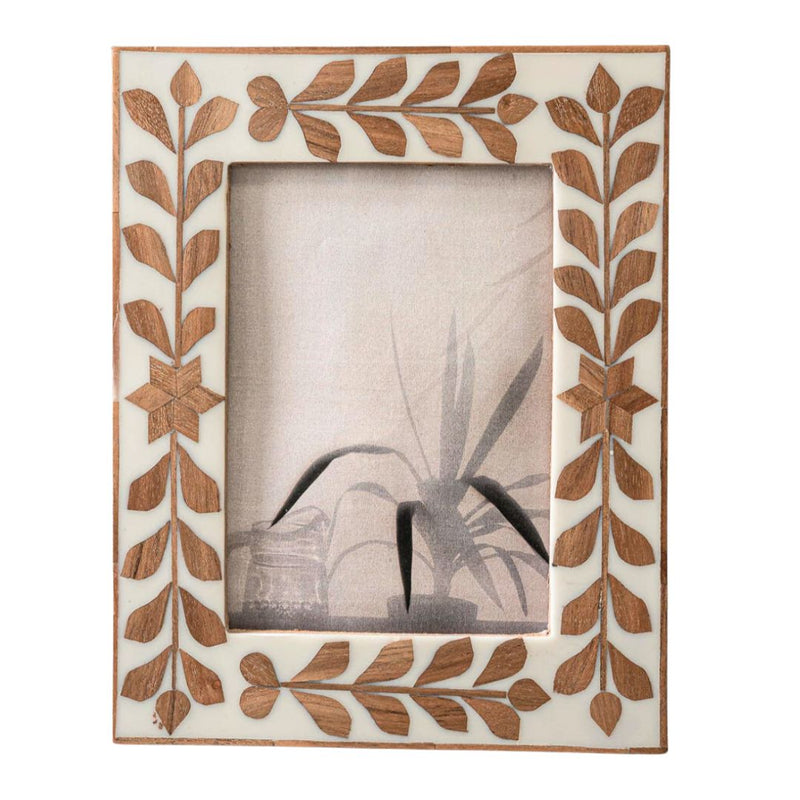 White Bone and Inlay Wood Floral Frame