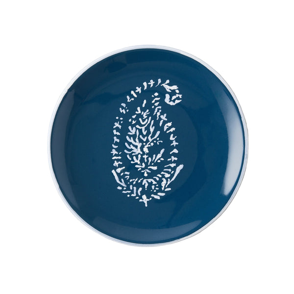 Peter Dunham + Hudson Grace Hand-Painted Kashmir Paisley Indigo Blue Appetizer Plate
