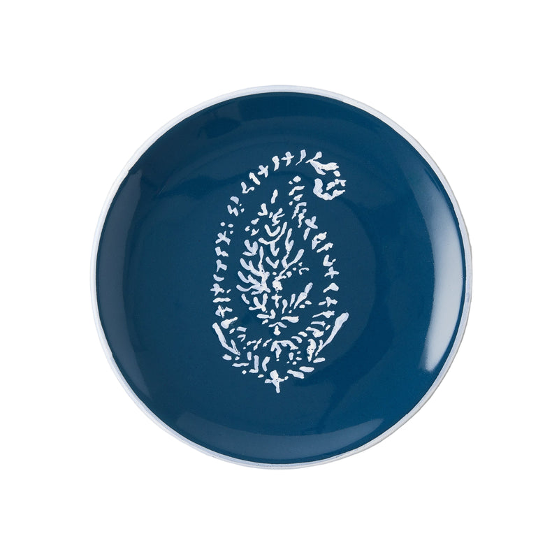Peter Dunham + Hudson Grace Hand-Painted Kashmir Paisley Indigo Blue Appetizer Plate