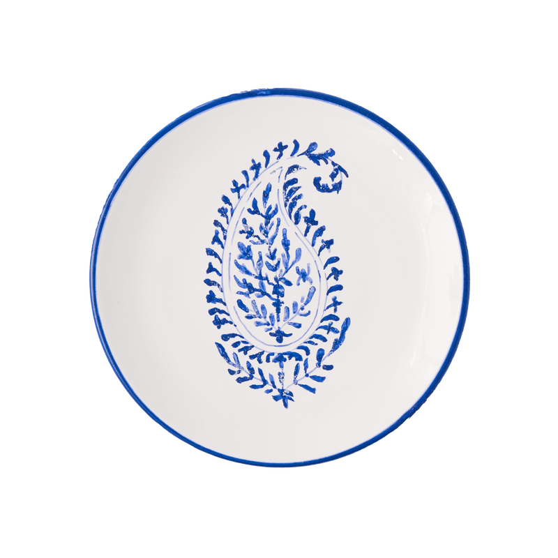 Peter Dunham + Hudson Grace Blue Kashmir Hand-Painted Paisley Appetizer Plate