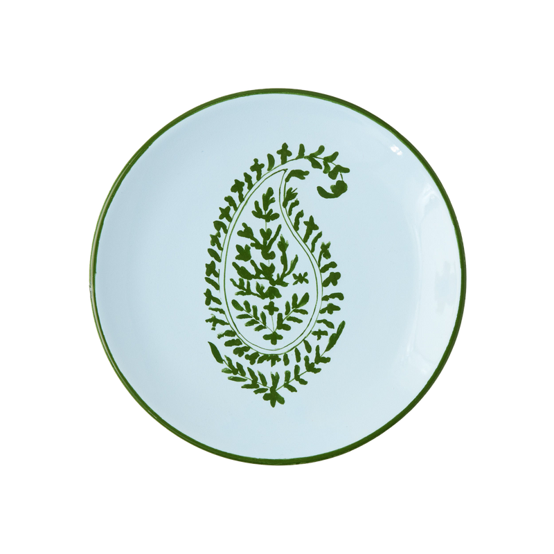 Peter Dunham + Hudson Grace Green Kashmir Hand-Painted Paisley Appetizer Plate
