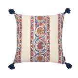 Sintra Stripe Red Blue and Gobi Blue Cushion with Blue Tassels
