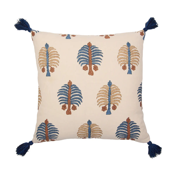 Sintra Stripe Red Blue and Gobi Blue Cushion with Blue Tassels