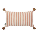 Carnation Flower and Ticking Stripe Ginger Cushion with Pink and Yellow Tassels