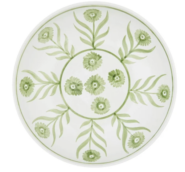 Green Summer Flower Ceramic Shallow Bowl