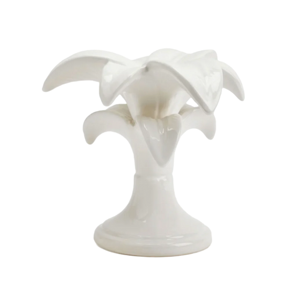 Small Handpainted White Palm Candle Holder