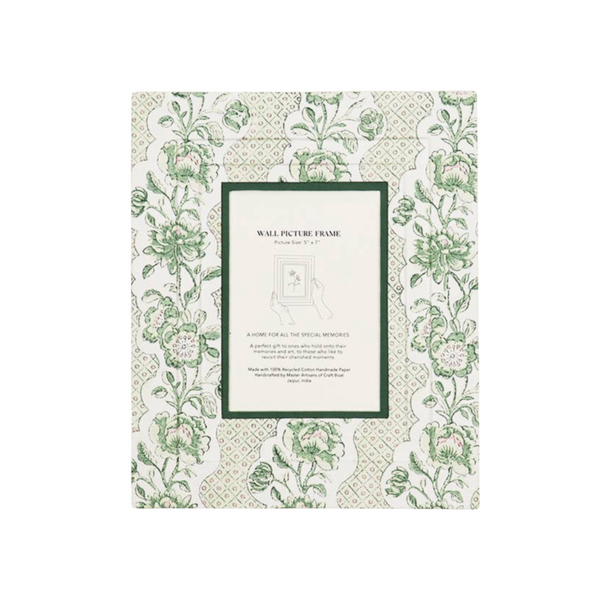 Block Printed Wall Picture Frame - Blooming Trellis Green