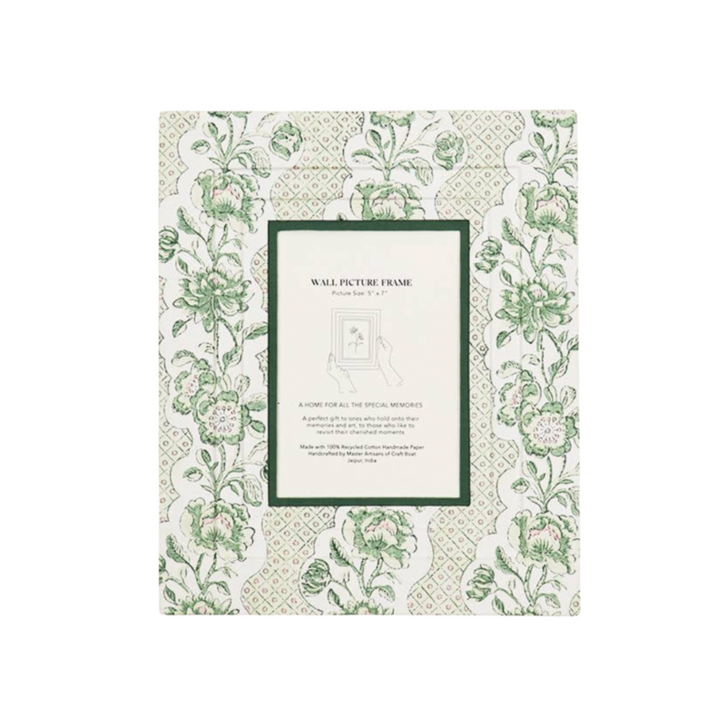 Block Printed Wall Picture Frame - Blooming Trellis Green