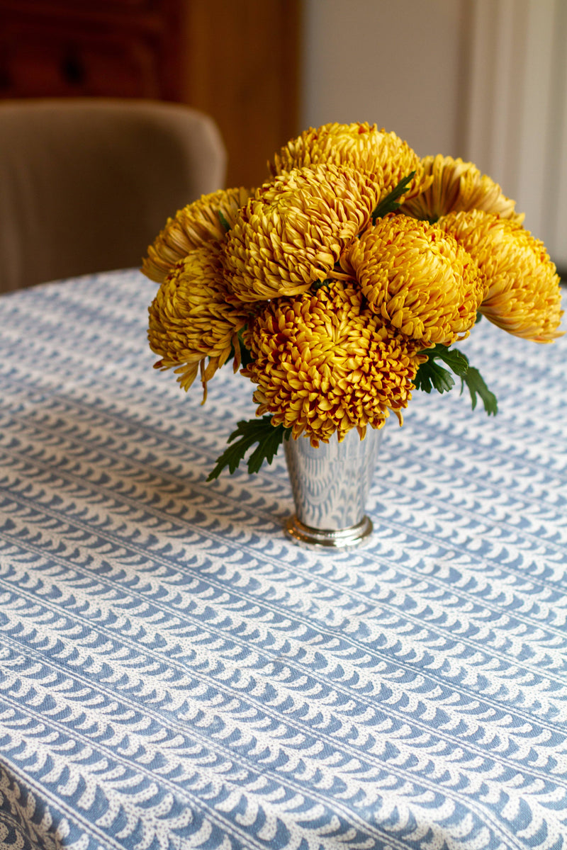 Endless Fleur Tablecloth in Dusty Blue: Round 120"