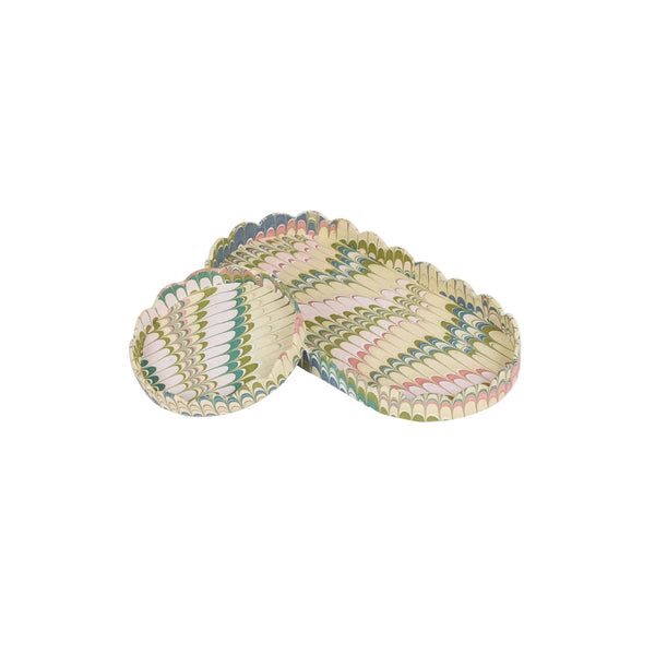 Marbled Round Scalloped Tray Set - Moss Mountain