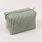 Green Stripe Block Printed Large Cosmetic Bag